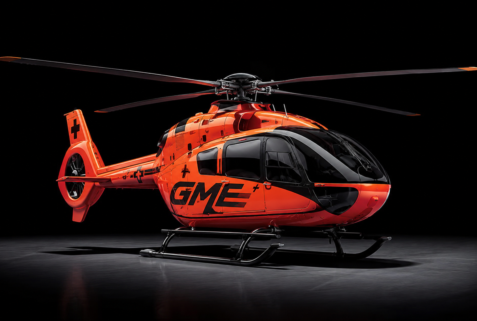 GME ACTION air ambulance helicopter in safety orange livery